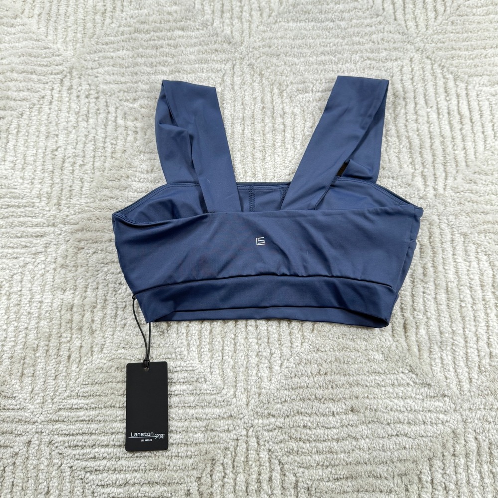 Lanston Sport Sports Bra Women's Navy Blue Square Neck Athleisure Yoga Gym Sport